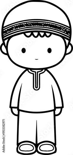 Smiling boy wearing traditional Muslim cap and kurta