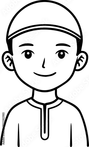 Smiling boy wearing traditional Muslim cap and kurta