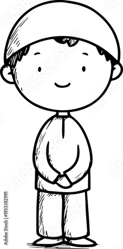 Smiling boy wearing traditional Muslim cap and kurta