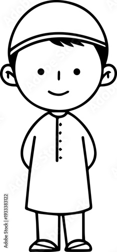 Smiling boy wearing traditional Muslim cap and kurta