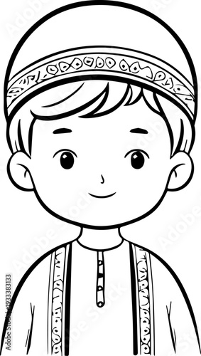 Smiling boy wearing traditional Muslim cap and kurta