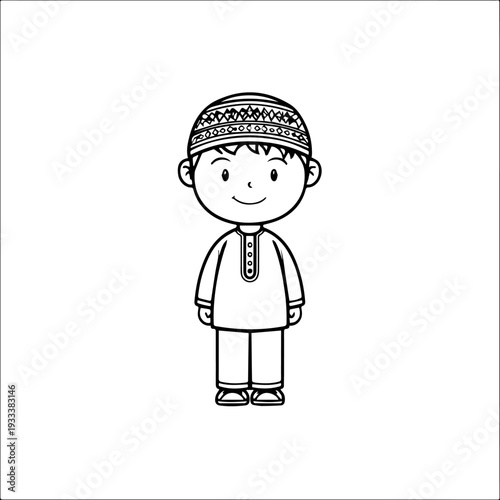 Smiling boy wearing traditional Muslim cap and kurta