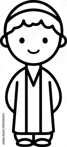 Smiling boy wearing traditional Muslim cap and kurta