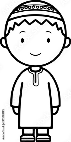 Smiling boy wearing traditional Muslim cap and kurta