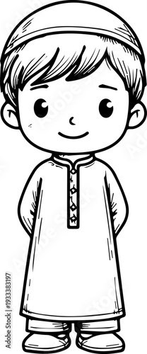 Smiling boy wearing traditional Muslim cap and kurta