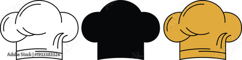 Chef Hat Icons In Outline And Gold On White cook hat toque
