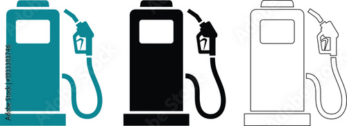 Gas Pump Icons In Teal And Outline Styles On White fuel gasoline