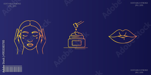 Skincare Line Art Icons Face Cream Lips Beauty,
Editable Stroke Beauty Icons Woman Face Moisturizer