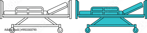 Hospital Bed Icons In Outline And Teal On White medical bed patient bed