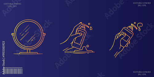 Line Art Beauty Icons Mirror Skincare Spray Bottle, Editable Stroke Skincare Icons Hand Spray Mirror