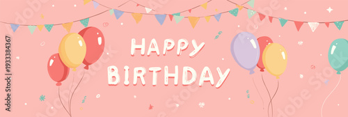 Happy birthday lettering combining playful design elements and vibrant colors. Happy birthday greeting text design with colorful leaves