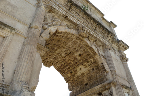 Classic Roman stone triumphal arch ruin, stonework details isolated on transparent background, perfect for history, heritage and architectural and archaeological concept design