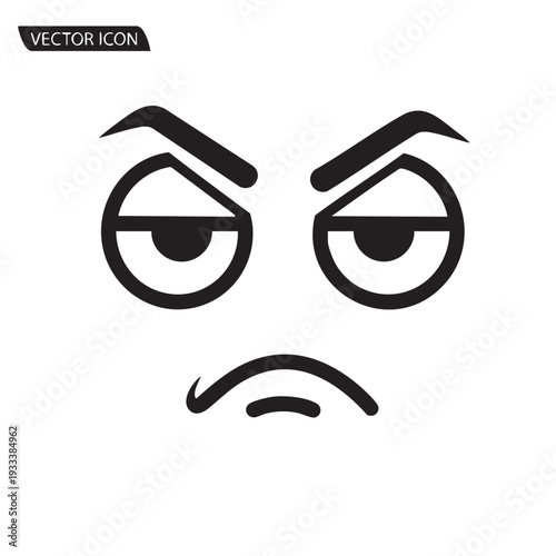 Sad face icon with downturned mouth and serious eyes in simple vector illustration