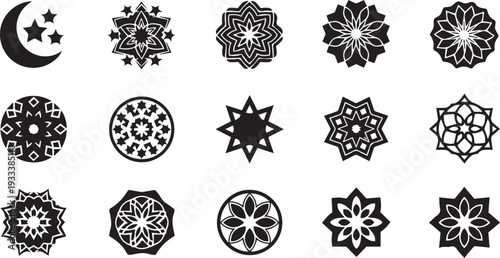 islamic mandala geometric icon set vector illustration