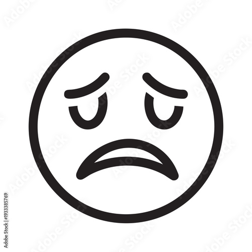 A displeased face illustration with a frowning expression and downcast eyes in a simple black and white design