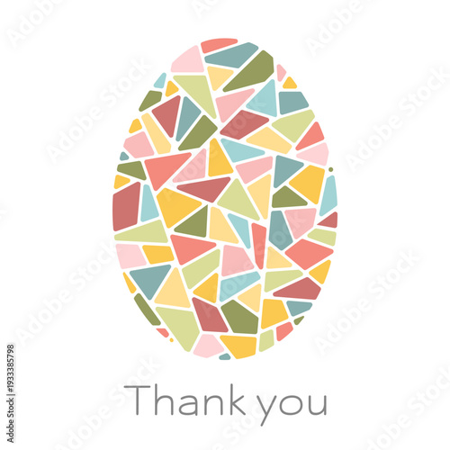 Thank you - Schriftzug in englischer Sprache - Danke. Dankeskarte mit einem bunten Osterei in Pastellfarben.
