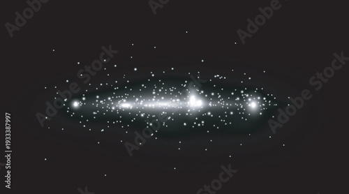 Cosmic nebula with bright central core and scattered star clusters in the void of space Vector illustration