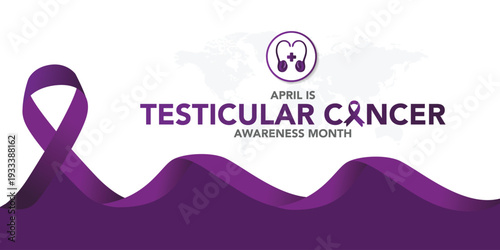 Testicular Cancer Awareness Month banner. Purple ribbon brush stroke circle frame typographic poster. Symbol of the fight against testicular cancer.