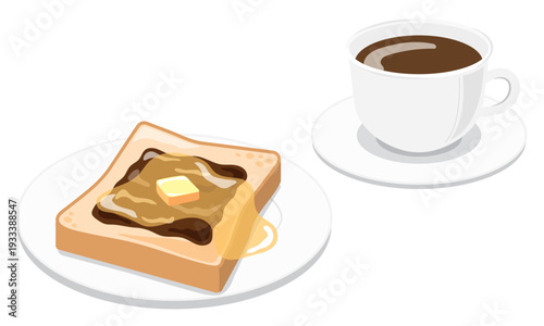あんバターとろけるトーストとコーヒーのイラスト
