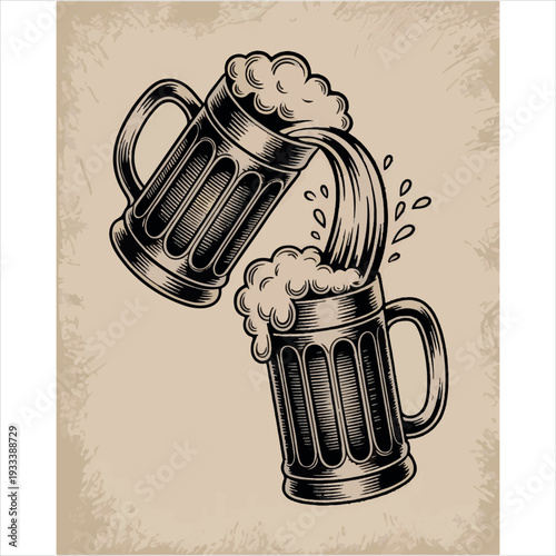 Black and White Beer Mug Vector Icon Set – Frothy Ale Glass Illustrations