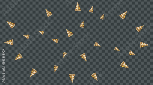 Floating golden butterflies against a dark transparent background create a whimsical pattern Vector illustration