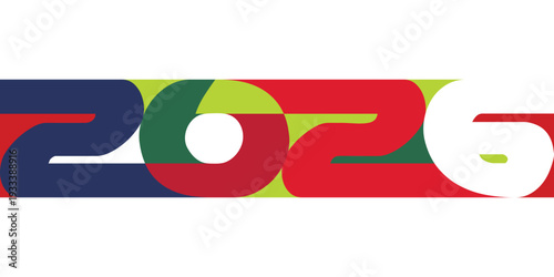 2026 Football " Soccer" World cup with Flags of the participating national teams, Co-Host colors of USA "America", Canada, and Mexico. banners with red green blue shapes for world cup 2026 background	