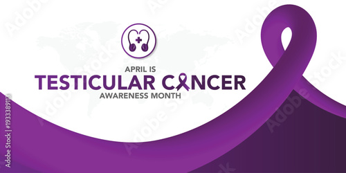 Testicular Cancer Awareness Month banner. Purple ribbon brush stroke circle frame typographic poster. Symbol of the fight against testicular cancer.