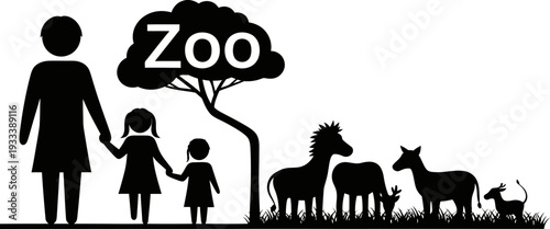 Silhouette of Family Visiting the Zoo.