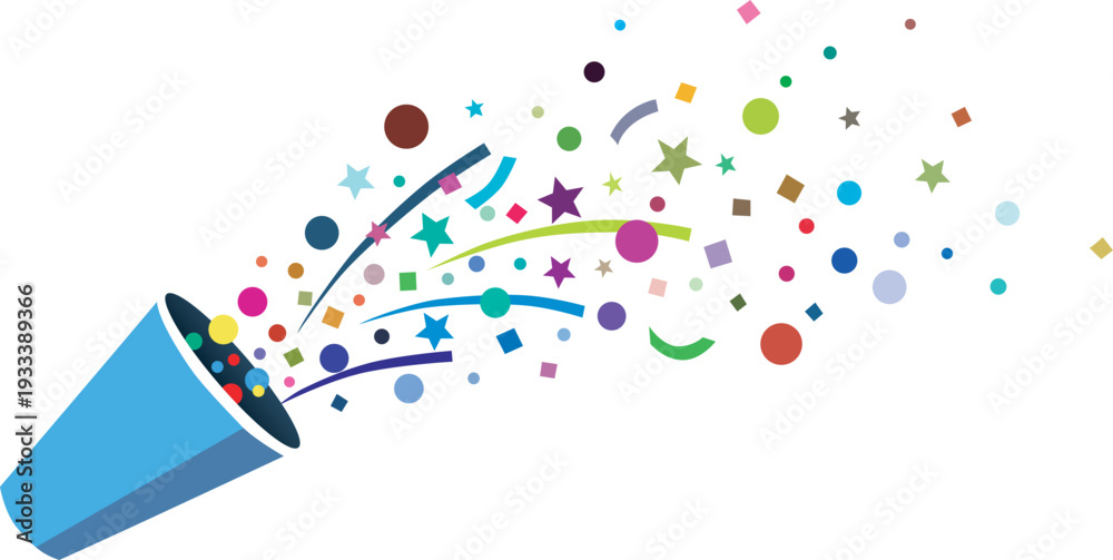 Fototapeta premium Colorful confetti bursting from a festive megaphone Vector illustration