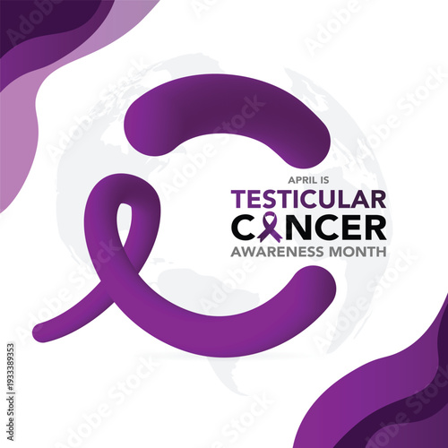 Testicular Cancer Awareness Month banner. Purple ribbon brush stroke circle frame typographic poster. Symbol of the fight against testicular cancer.