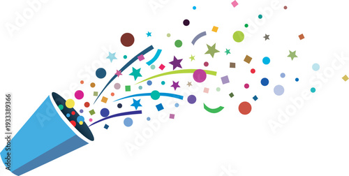 Colorful confetti bursting from a festive megaphone Vector illustration