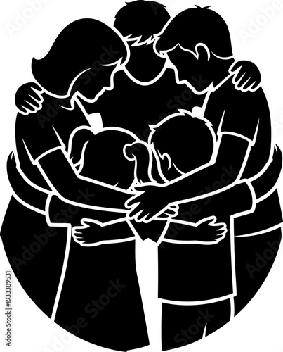 Family Members Hugging Each Other Tightly.