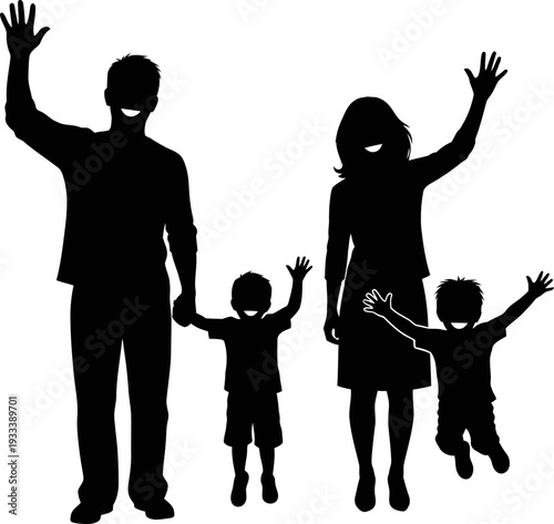 Family Silhouette with Children Holding Hands.