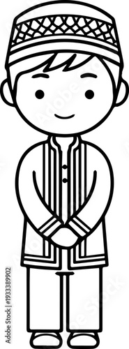 Smiling boy wearing traditional Muslim cap and kurta