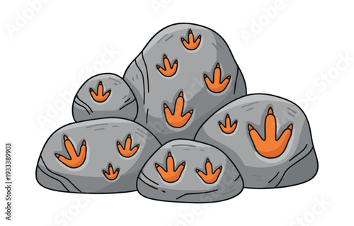 Cartoon rocks featuring dinosaur footprints, symbolizing prehistoric life and nature, perfect for educational materials and kids' designs
