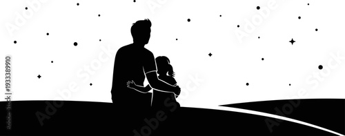 Father and Child Silhouette Starry Night Sky.