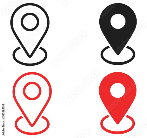 Location, pin vector icon collection with map navigation, GPS markers, line style symbols, geolocation indicators, travel and route icons, clean modern flat vector design