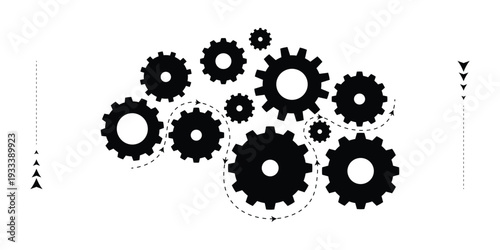 Gear design icon set. Technical drawing of gears .Rotating mechanism of round parts .Machine technology. Vector illustration.