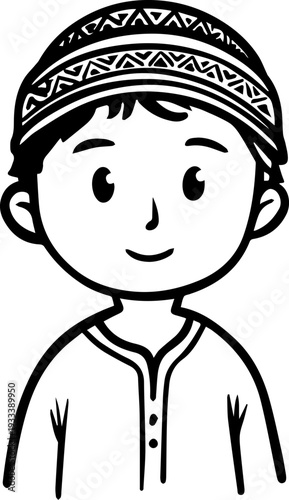 Smiling boy wearing traditional Muslim cap and kurta