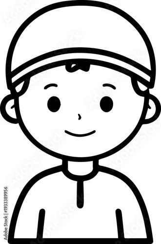 Smiling boy wearing traditional Muslim cap and kurta