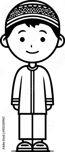 Smiling boy wearing traditional Muslim cap and kurta