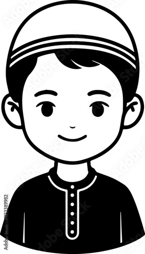 Smiling boy wearing traditional Muslim cap and kurta