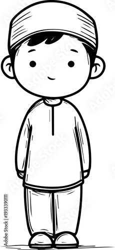 Smiling boy wearing traditional Muslim cap and kurta