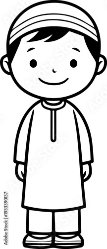 Smiling boy wearing traditional Muslim cap and kurta