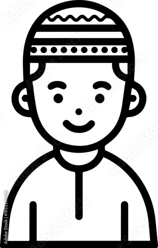 Smiling boy wearing traditional Muslim cap and kurta