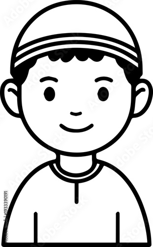 Smiling boy wearing traditional Muslim cap and kurta