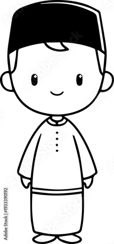 Smiling boy wearing traditional Muslim cap and kurta