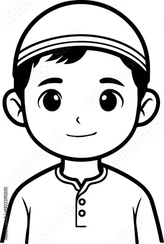 Smiling boy wearing traditional Muslim cap and kurta