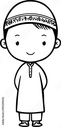 Smiling boy wearing traditional Muslim cap and kurta