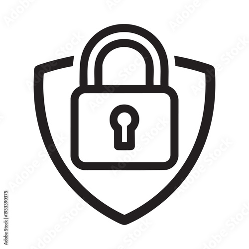 A secure padlock icon enclosed within a shield symbolizing protection and safety from a direct viewpoint